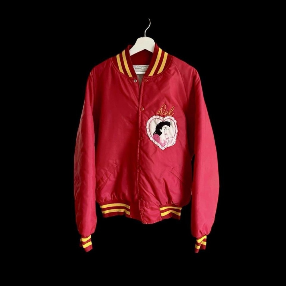 Vintage 60s Varsity Letterman Satin Bomber Jacket Large Chain Stitched Michigan